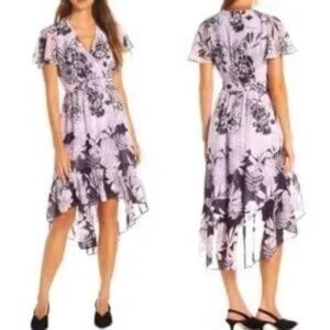 NWT VINCE CAMUTO Floral Flutter High/low Midi Dress Purple 6